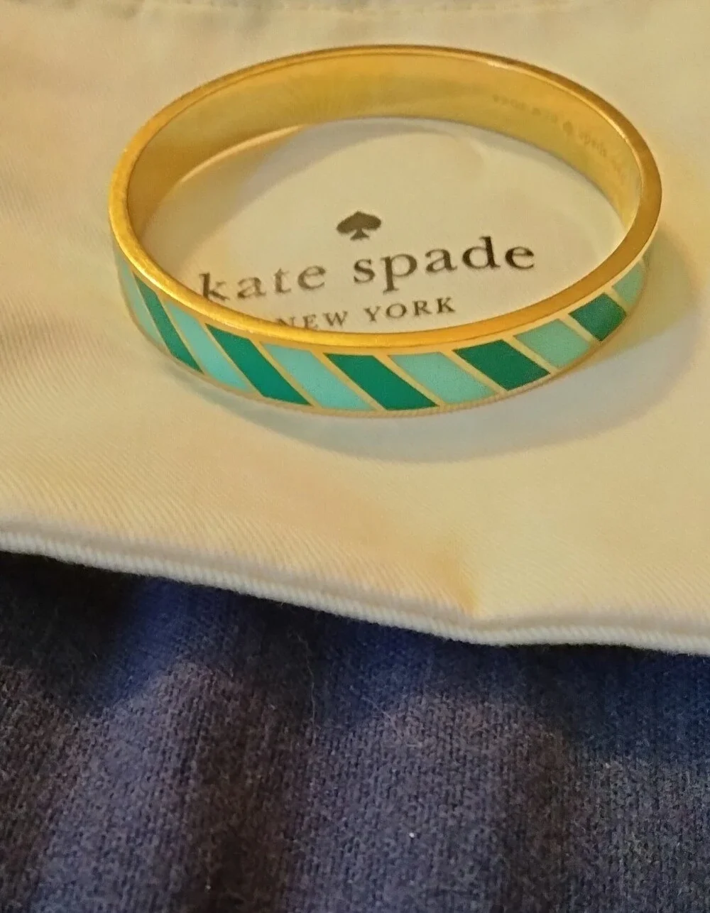 kate spade diagonal stripe enamel bangle TOE THE LINE green blue gold-tone - Picture 2 of 8
